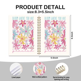 RLTXBUK Glitter Floral Mental Health Notebook, Mental Health Journal for Women, Inspirational Positive Journal, Bloom Where You Are Planted Motivational Spiral Notebook, 5.5x8.3 Inch