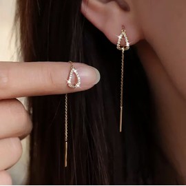 Atentuyi CZ Stud Earrings Gold Threader Earrings Chain Earrings Long Chain Earrings Chain Tassel Earrings Chain Dangle Earrings Drop CZ Earrings Jewellery for Women and Girls