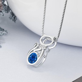 Hancock Sapphire Blue Cat Pendant Necklac Sterling Silver September Birthstone Crystal Cat Jewelry Gifts