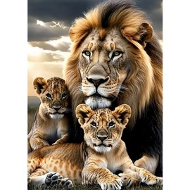 MXJSUA Savannah Lion Home DIY Diamond Painting by Number Kits for Adults, 5D Round Drill Diamond Gem Art Painting Picture Arts Kits Craft for Home Wall Decor 30x40cm