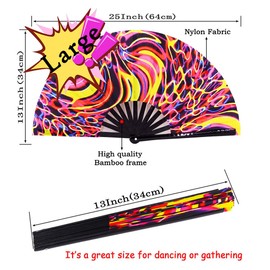 Amajiji Rave Hand Folding Fans - 13 Inch Large Bamboo Handhelp Folding Fan for Women and Men, Hand Fan - Festival Rave Accessories for Decorations Party Dance Performance Gift (Chaos)