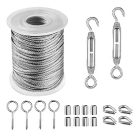 15M Wire Rope Kit in 19PCS/2mm 304 Stainless Steel Rope Cable For String Lights Hanging Kit
