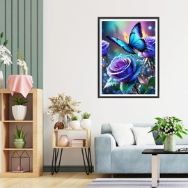 QQYRHN 5D Roses Flowers Diamond Painting Kit for Adults Beginners Butterfly Diamond Art Kits Complete DIY Fantasy Diamond Embroidery Set Perfect for Relaxation and Decoration 30 x 40 cm