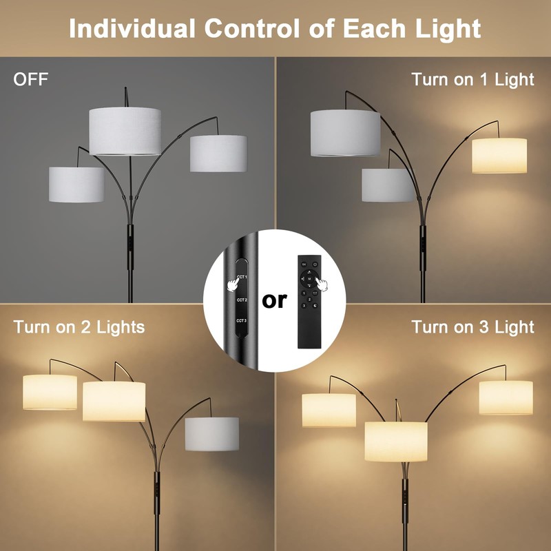 SIBRILLE 36W LED Arc Floor Lamp with 3 White Fabric