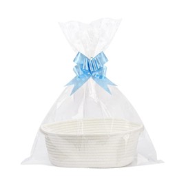 Hojalis Woven Rope Basket, Gift Basket with Cellophane Bags, Pull Bows, Cotton Rope Storage Basket, Woven Storage Baskets, Hamper Baskets for Gifts Empty for Baby Shower, Wedding, Birthday, Easter