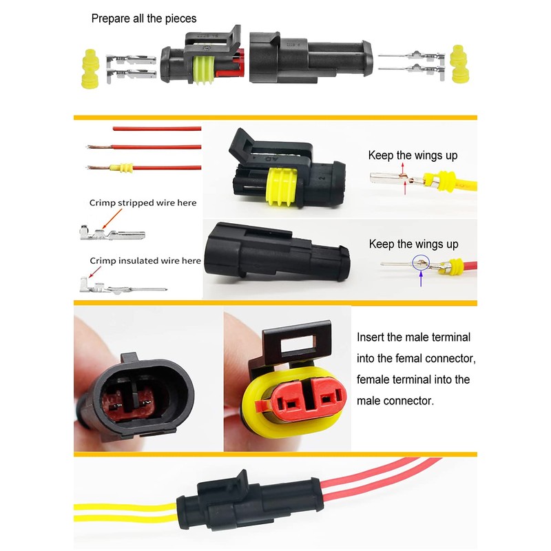 Twippo 352Pcs Waterproof Electrical Connector Terminals Automotive Electrical Wire Connectors