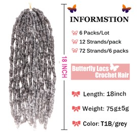 Butterfly Locs Crochet Hair 18inch 6 Packs Pre Looped Distressed Faux Locs Crochet Braids Long Grey Butterfly Locs for Black Women(18 Inch (6 Packs), TGrey) …