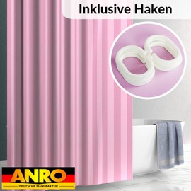 ANRO Shower Curtain Bath Curtain Shower Curtains Washable with Shower Curtain Rings Hooks Textile Curtains Made of Fabric 100% Polyester Waterproof Pink 240 x 200 cm