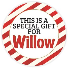 This is a Gift for Willow - 100 Pack Circle Stickers 3 Inch - Candy Cane Merry Christmas Gift Tag Present Tree Holiday Custom Name Santa Claus