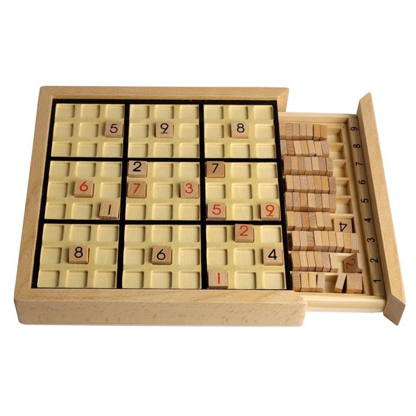 Andux Sudoku Puzzle Board Game with Drawer Wooden Number SD-02