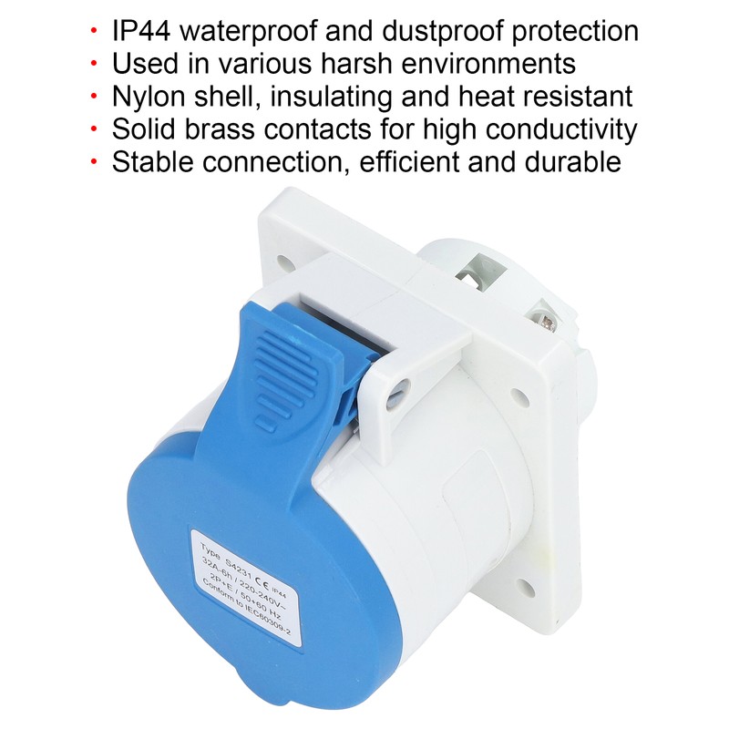 3 Pin 2P+E Industrial Connector IP44 Waterproof Concealed Mount Aviation