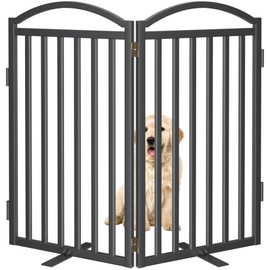Malier Metal Freestanding Dog Gates with Door, 36'' Height Outdoor Indoor Dog Fences, Extra Wide Foldable Puppy Gate for Stairs (Black, 【2 Panels】 40''W × 36''H)