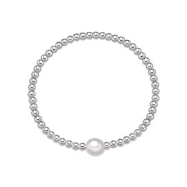 Yokoamii Women's Bracelet Metal Alloy Silver-Plated with Potato Freshwater Cultured Pearl Approx. 8.0-8.5 mm White, One size, Freshwater cultured pearl, No Gemstone