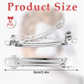 50 Pcs Blank Silver Metal DIY Barrettes 2.4 Inch Simple Plain Blank Barrettes Snap DIY Craft French Barrettes Hair Clips Pins for Women Girls Hair Accessories