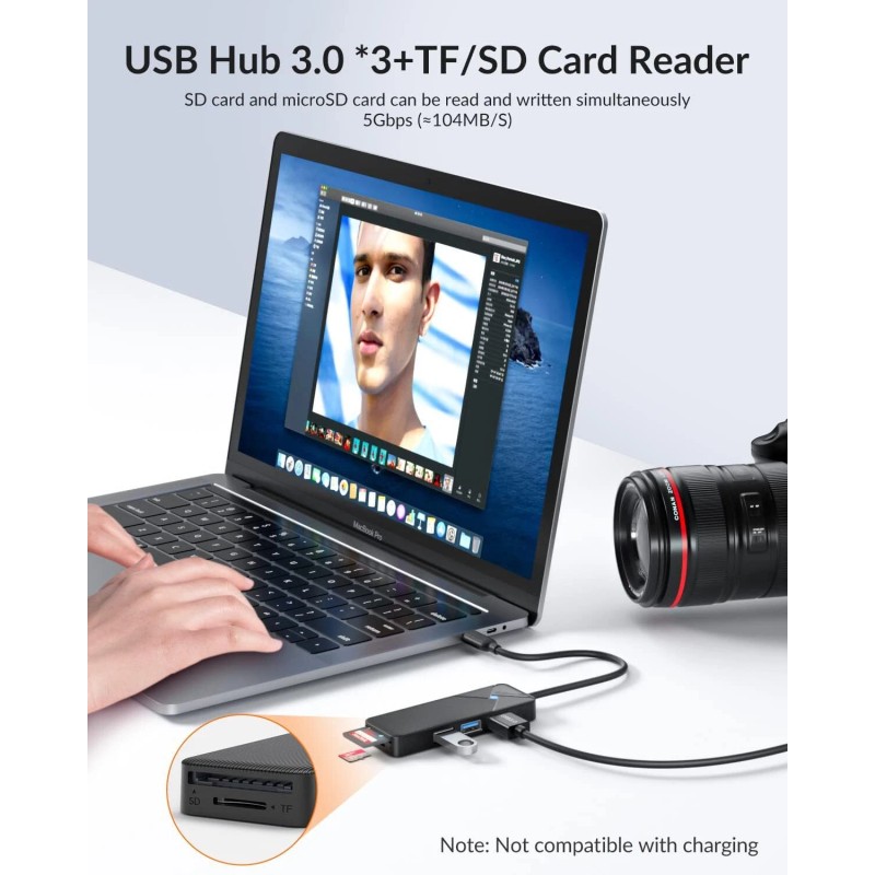 GiGimundo USB 3.0 Hub 4-Port Adapter Charger Data SLIM Super