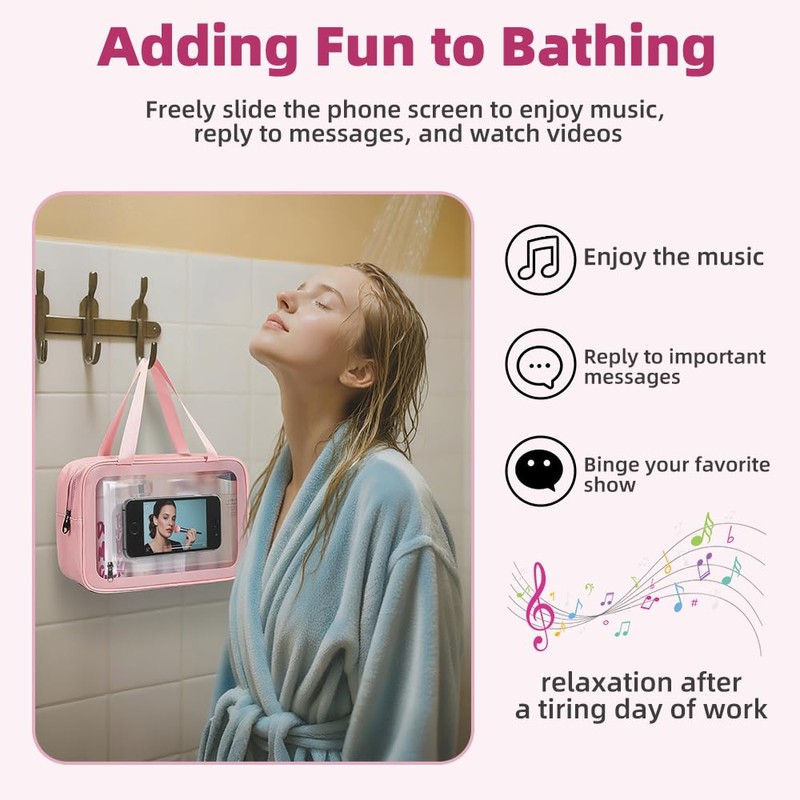 Geelraqaly Clear Toiletry Bag, for Women Men Shower Play Phone,