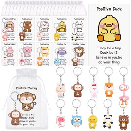RUIYELE 30 Sets Inspirational Animal Keychains Bulk Employee Appreciation Gift Set with Thank You Cards & White Organza Bags, Coworker Thank You Gifts, Friendship, Colleague Farewell Presents‌