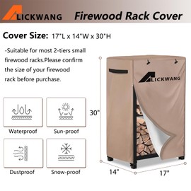 Alickwang 17 Inch Firewood Rack Cover,Heavy Duty 600D Waterproof Outdoor Firewood Storage Rack Cover,Wood Rack Cover for 2-Tiers Small Log Holders for Firewood.(14" D x 17" W x 30" H,Cover Only)