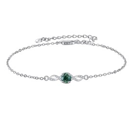 POPLYKE Natural Moss Agate Adjustable Bracelet Sterling Silver Green Moss Agate Gemstone Bracelet Infinity Bracelet for Women Jewellery for Mum, Silver Sterling Silver, Cubic Zirconia