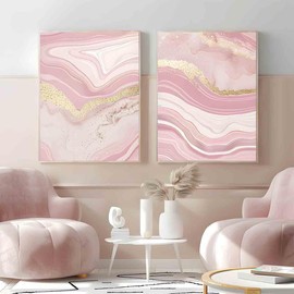 Pink Marble Canvas Wall Art Pink Abstract Marble Pink Pictures Pink And Gold Abstract Canvas Wall Art Gold Foil Modern Wall Art Marble Gold Foil Abstract Print Living Room Decor 16x24inx2pcs No Frame