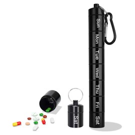 Metal Moisture Proof Weekly Pill Organizer, Stackable Aluminum Alloy BPA Free Travel Hiking 7 Day Pill Box Case Waterproof and Large Compartment to Hold Pills, Vitamins, Fish Oil, Supplements (Black)