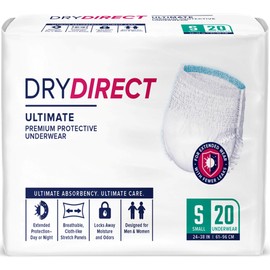 Dry Direct Ultimate Underwear, Made-in-USA Adult Diapers, Max Absorbency Disposable Incontinence Protection - Small (Pack of 20)