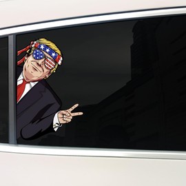 Iprokiu Trump Car Sticker Waterproof Vinyl Peeking Decal for Car Window Bumper Trump 2024 Sticker Vehicle Truck Laptop Wall Car Decor Funny Trump Decal for Vehicle (Victory Left Side)