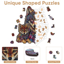 Ruikiyart Wolf Wooden Puzzles for Adults,200 Pieces Wolf Cub Wood Jigsaw Puzzle, Animal Unique Shaped Brain Teaser Puzzles Holiday for Grandkids (9.8"*12")