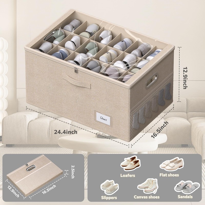 Shoe Organizer for Closet, Shoe Box Storage Containers Fit 18