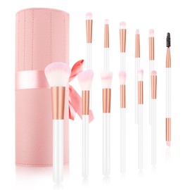 12 Piece Makeup Brush Set, RISVOWO Makeup Brush Set with Roll Up PU Leather Bag, Premium Powder Brush, Eyeshadow Brush, Lip Brush, Foundation Cosmetic Makeup Brush Tools