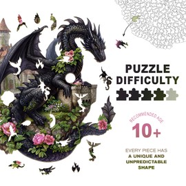 Wooden Puzzles for Adults - Challenging Dragon on The Castle Adult Puzzle, Unique Animal Shaped Wooden Jigsaw Puzzles for Adults, Creative Gifts Family Games 13.1 * 13.3in 290pcs