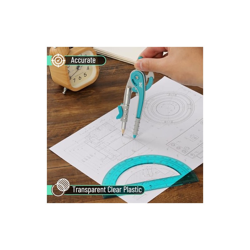 Mr. Pen - Juego de compás y transportador, compás matemático