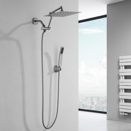 TRUSTMI All Metal High Pressure Rain Shower Head with Handheld Spray Combo, 10 Inch Rainfall Showerhead with Adjustable Extension Arm and Long Hose, Brushed Nickel