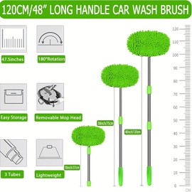62" Car Wash Brushl with Long Handle Kit for Washing Detailing Cars Truck, SUV, RV, Trailer, Boat 2 in 1 Chenille Microfiber Sponge Duster Not Hurt Paint Scratch Free