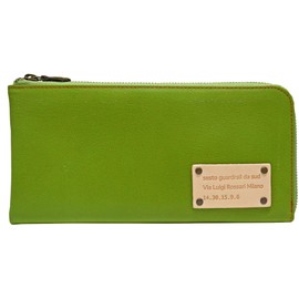 FU-SI FERNALLE Women's Wallet, L-Shaped Zipper, Long Wallet, Goat Leather, Goat Leather, Goat Leather, Goat Leather, Made in Japan 21584, green