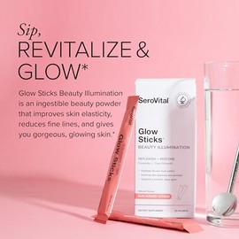 Serovital Glow Sticks Sugar-Free Powder Drink Mix with Hyaluronic Acid Ceramides Electrolytes for Skin Hydration in 14 Days Sun-Kissed Citrus Flavor 2