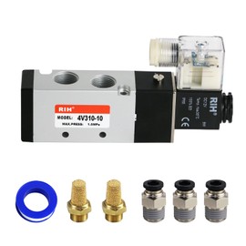 RIH Pneumatics Solenoid Valve 4V310-10 12V/24V/110V Series Single Coil Pilot-Operated Electric 2 Position 5 Way Connection Type (DC12V/Junction Box, 3/8" NPT)
