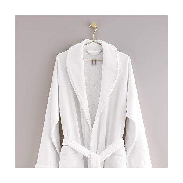 H by Frette Shawl Collar Bathrobe with Piping (Medium) - Luxury All-White Bathrobe For Men and Women/Soft, Fluffy, and Cozy / 100% Cotton
