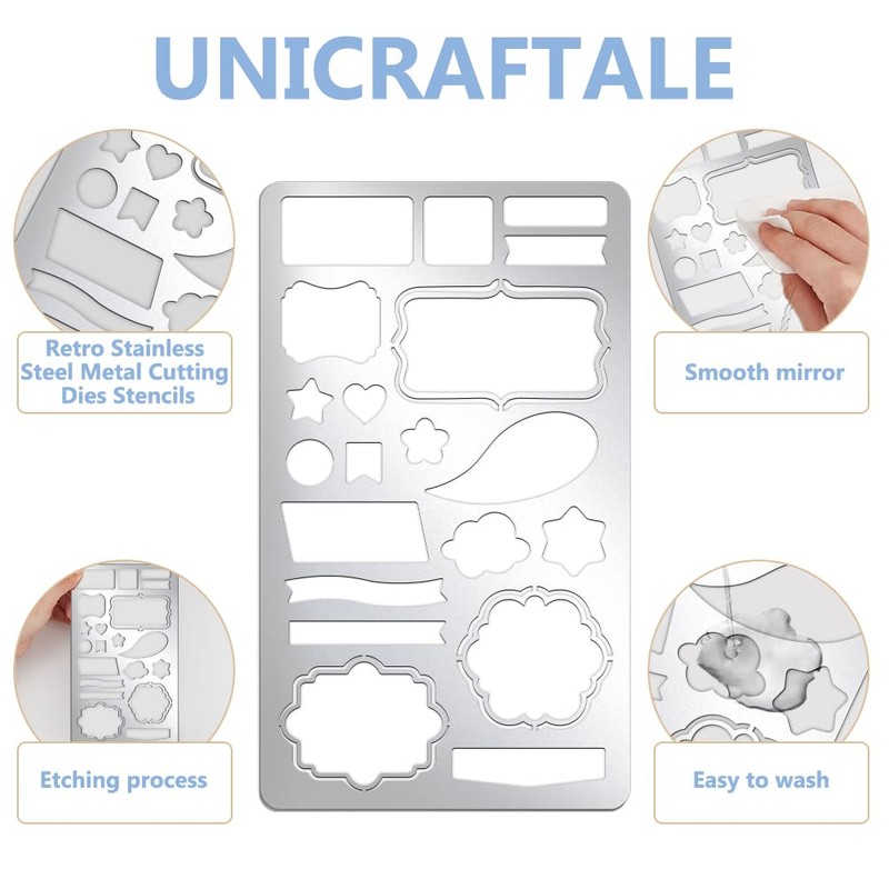UNICRAFTALE Metal Stencil for Journaling Wood Burning Banners Stencil Stainless