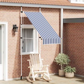 vidaXL Manual Retractable Awning- Weather- Outdoor Shade Solution with Easy Assembly, Adjustable Height & Angle, Easy Cleaning, Ideal for Windows, Terraces, Balconies, Gardens - Blue and White Stripes