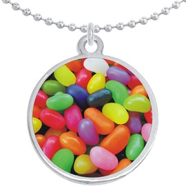 Colorful Jelly Beans Candy Round Pendant Necklace