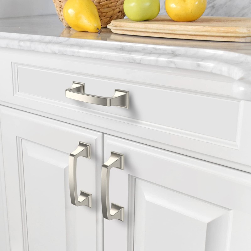 Amerdeco 10 Pack Kitchen Cabinet Handles Brushed Satin Nickel Cabinet
