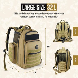 HighSpeedDaddy - Original Baby Diaper Backpack, Military-Grade, Waterproof Baby Travel Bag for Dads & Moms, Lay-Flat Design with Stroller Straps, Tablet Sleeve, & Rubber Feet - 32L capacity, Brown