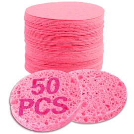 50 Pcs Exfoliating Pads for Face, Compressed Facial Sponges, Wood Pulp Cotton Face Sponges for Cleansing, Esthetician Supplies For Facial Cleansing, Exfoliating Mask(Pink Round)