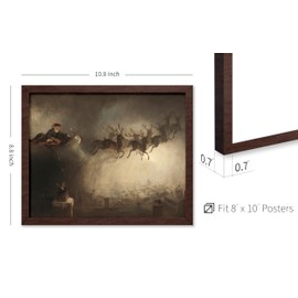 Poster Master Vintage Illustration Poster - Retro Fantasy Print - Gift for Artist, Friend - Santa Claus And His Sled, Reindeers In The Sky, Christmas - Wall Decor for Bedroom, 8x10 Brown Framed