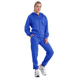 Track Suits for Women Set Sherpa lined Casual 2 Piece Outfits Sweatsuit, Royal Blue 1, Medium