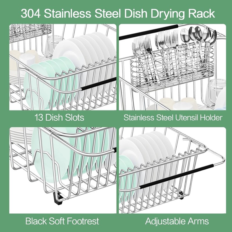 SwetLao Large Sink Dish Drying Rack, Expandable 304 Stainless Steel