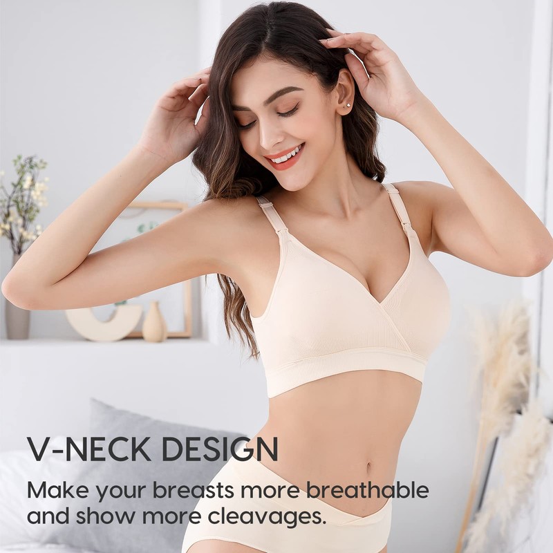 Vinfact 3 Pack Nursing Bras for Breastfeeding Seamless V Neck