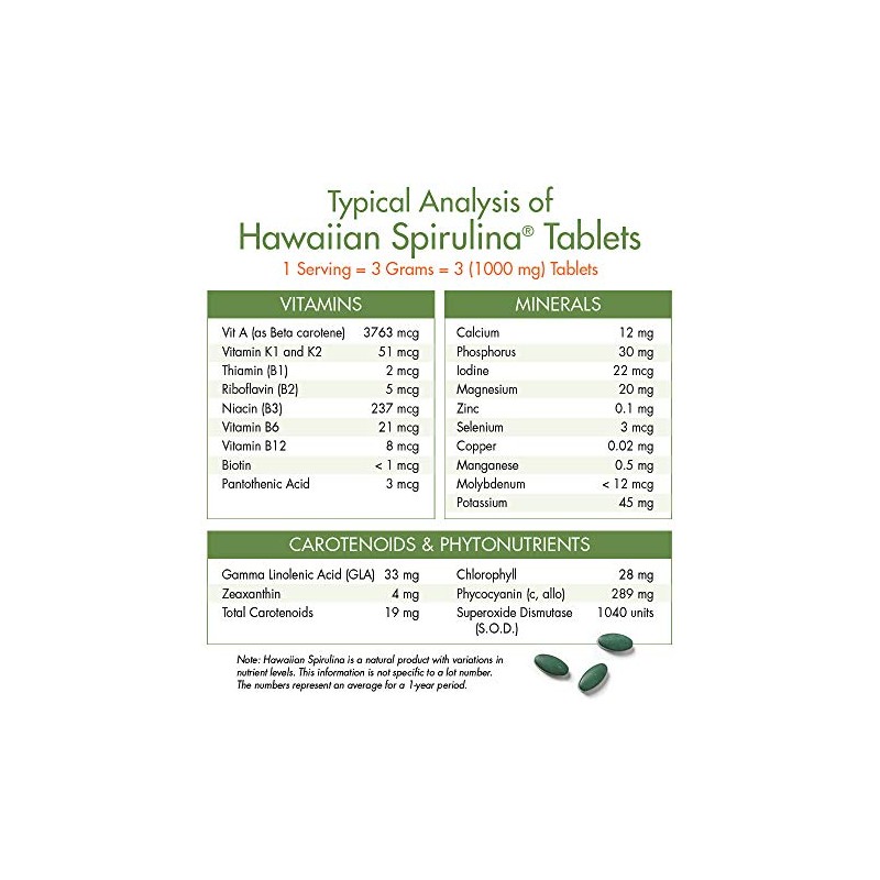 NUTREX HAWAII Pure Hawaiian Spirulina - 1000 mg Tablets 180
