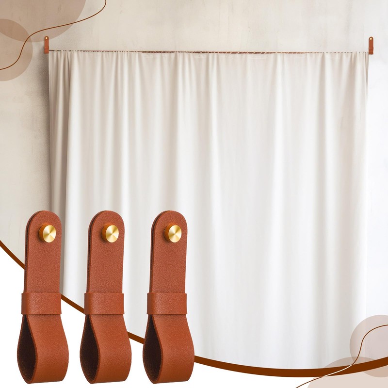 CroBlissful 6 Pcs Leather Curtain Rod Holders PU Leather Curtain